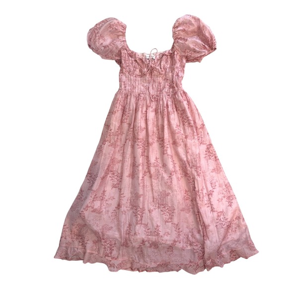Sofie The Label Dresses & Skirts - Sofie the Label Pink Floral Puff Sleeve Midi Dress Smocked Cottagecore Fairy S